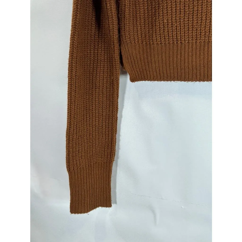 UK 2 LA Women's Brown Ribbed Knit Turtleneck Pullover Sweater SZ M