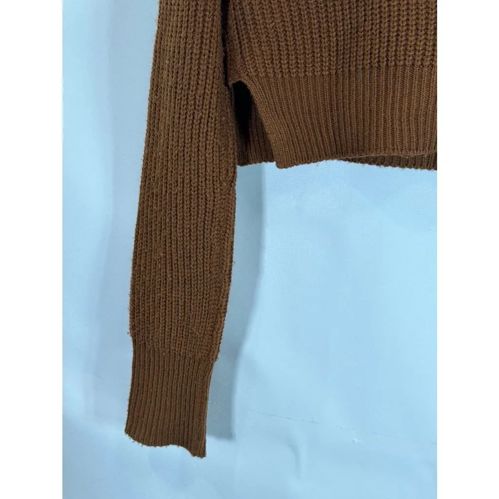 UK 2 LA Women's Brown Ribbed Knit Turtleneck Pullover Sweater SZ M