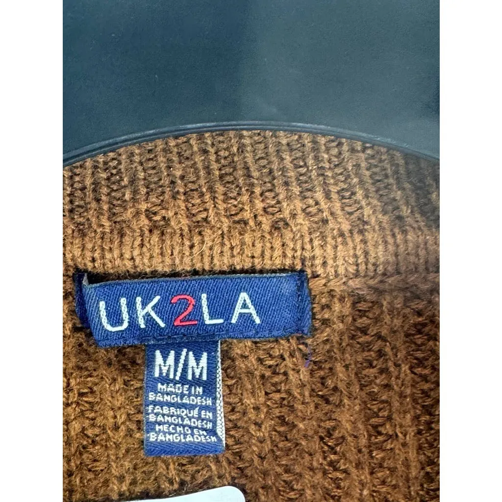UK 2 LA Women's Brown Ribbed Knit Turtleneck Pullover Sweater SZ M
