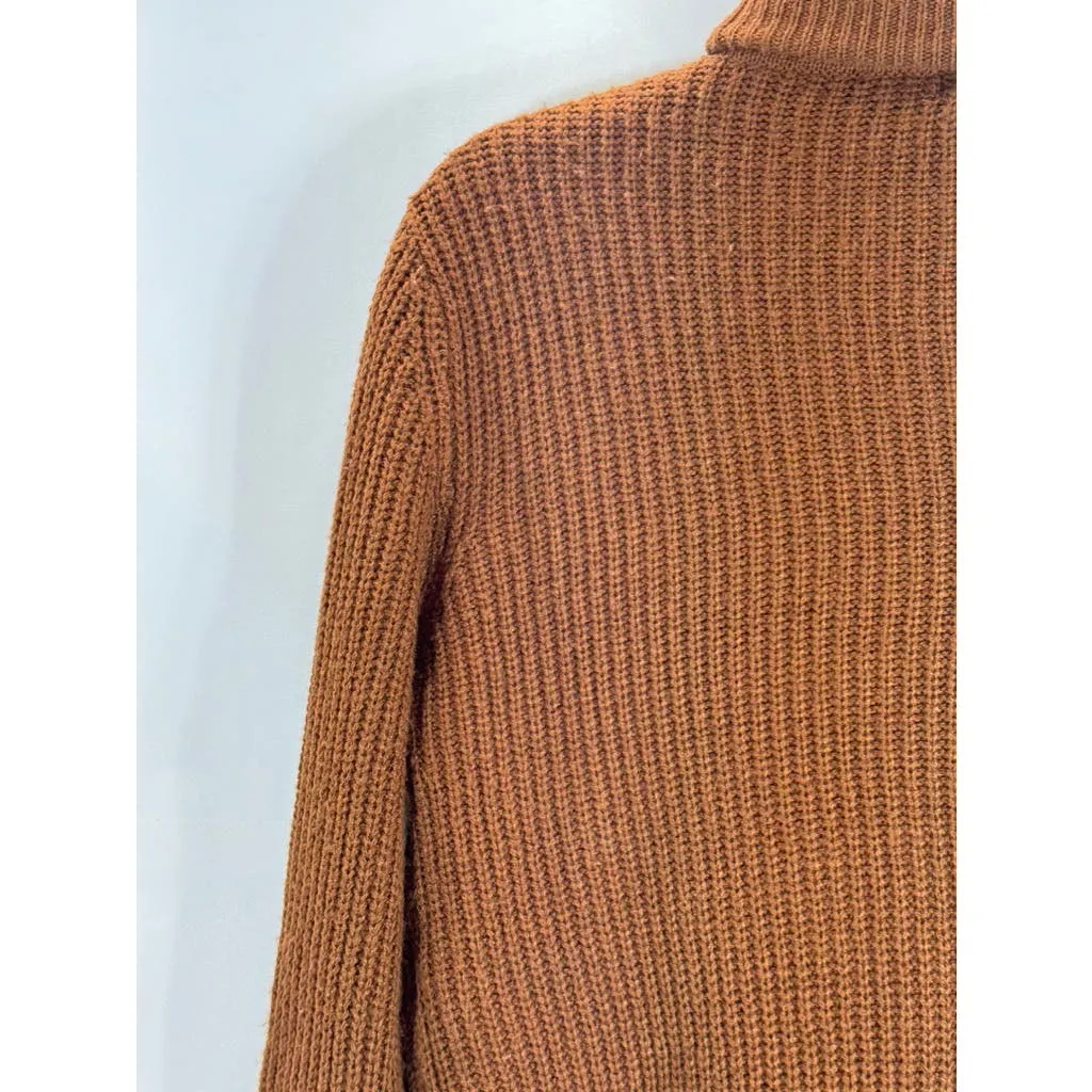 UK 2 LA Women's Brown Ribbed Knit Turtleneck Pullover Sweater SZ M