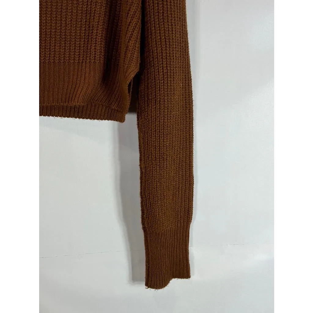 UK 2 LA Women's Brown Ribbed Knit Turtleneck Pullover Sweater SZ M