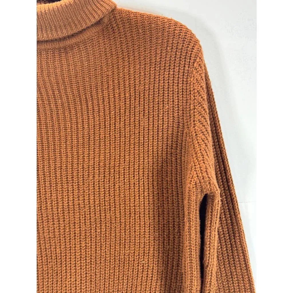 UK 2 LA Women's Brown Ribbed Knit Turtleneck Pullover Sweater SZ M
