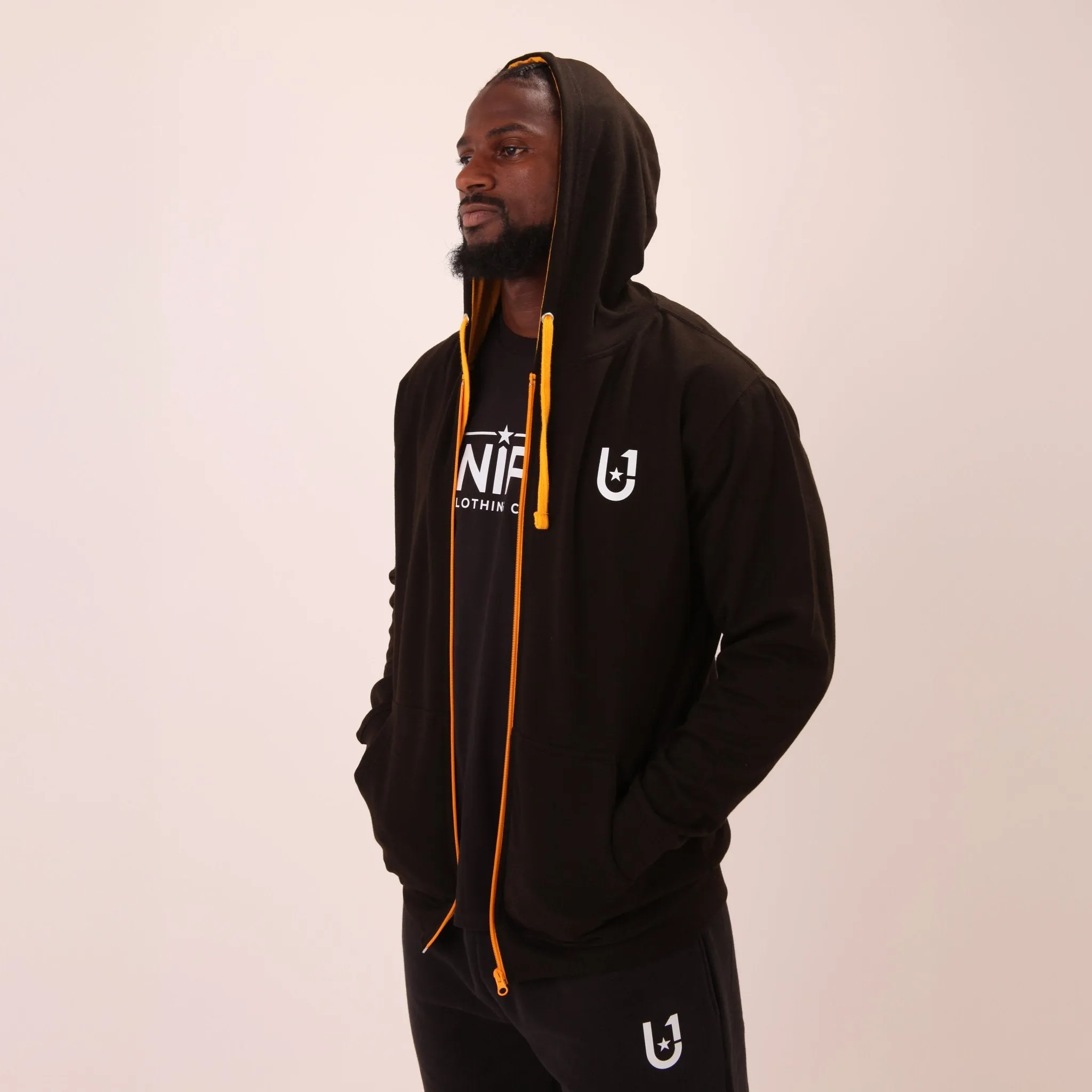 UNIFY Stylish Hoodie - Classic UNIFY Essential Mens Hoodie - UNIFY Black and Yellow Jumper