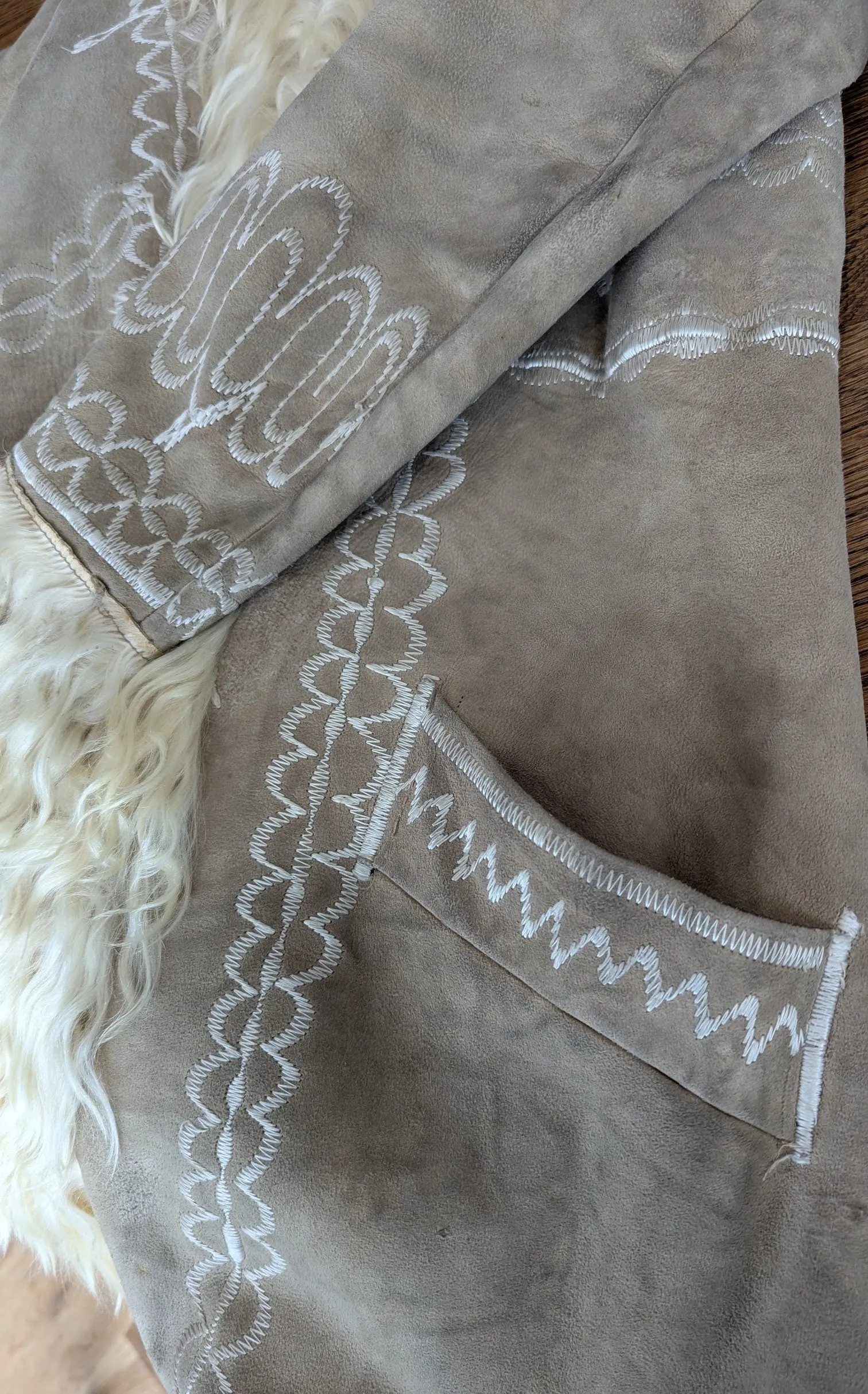 Vintage 1960s Afghan Shearling Embroidered Coat