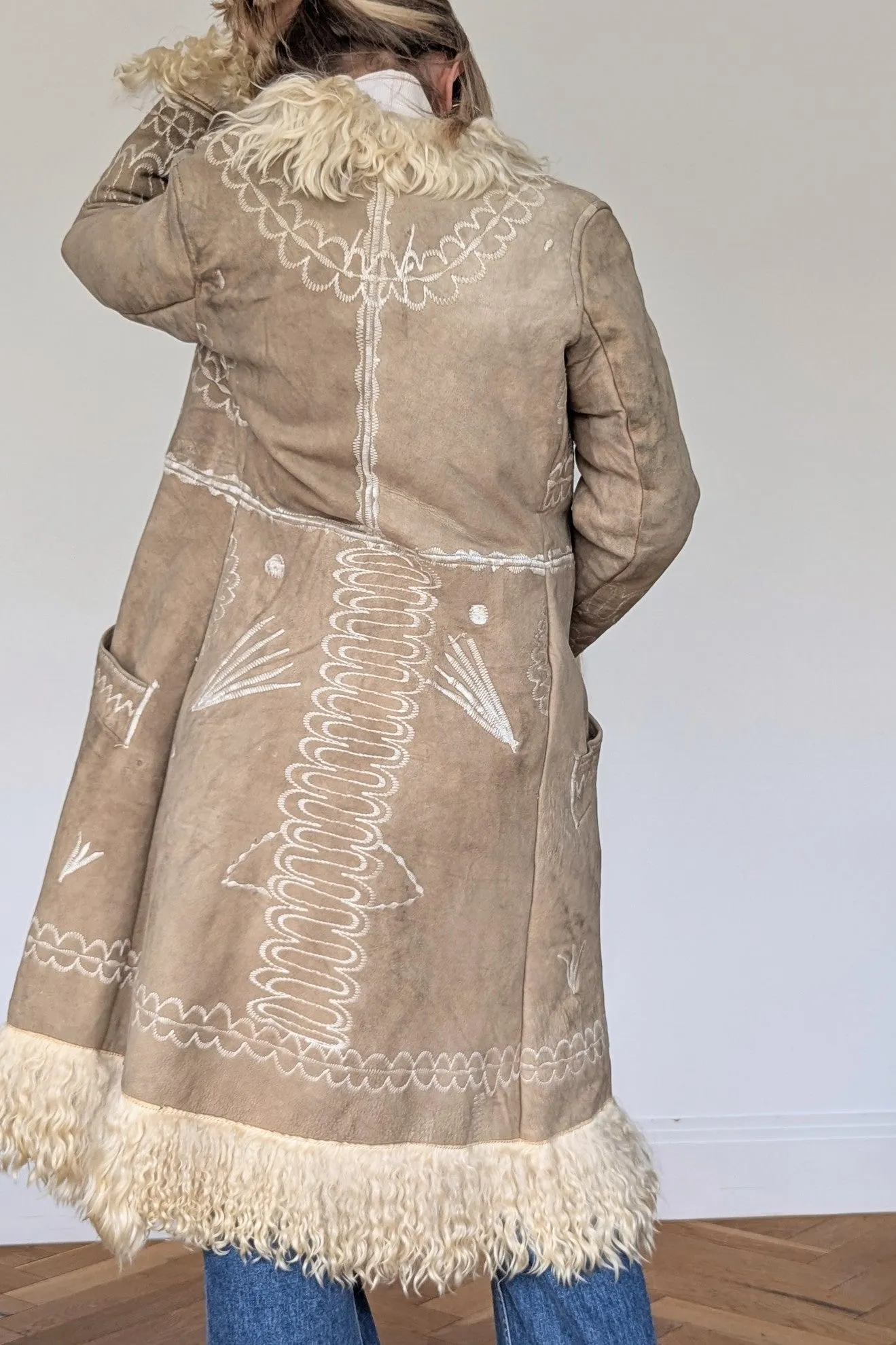 Vintage 1960s Afghan Shearling Embroidered Coat