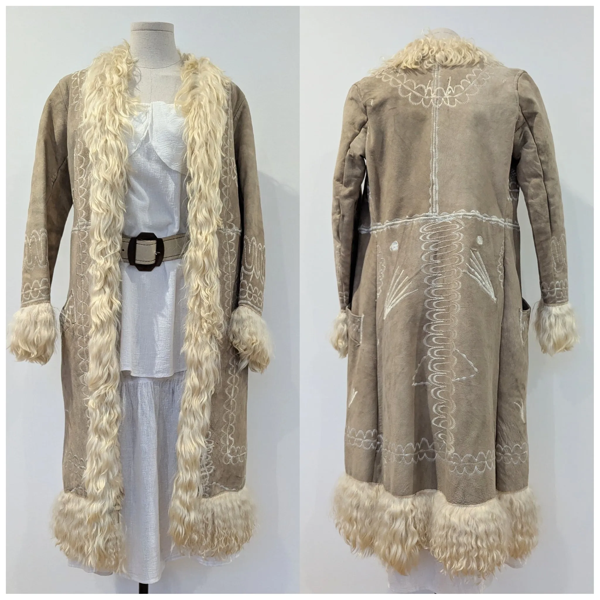Vintage 1960s Afghan Shearling Embroidered Coat