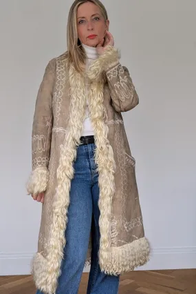 Vintage 1960s Afghan Shearling Embroidered Coat