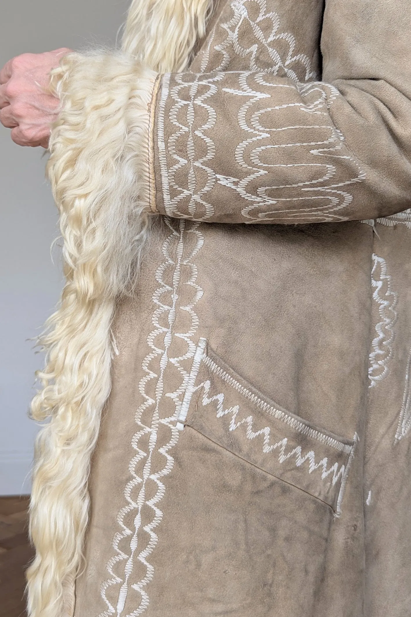 Vintage 1960s Afghan Shearling Embroidered Coat
