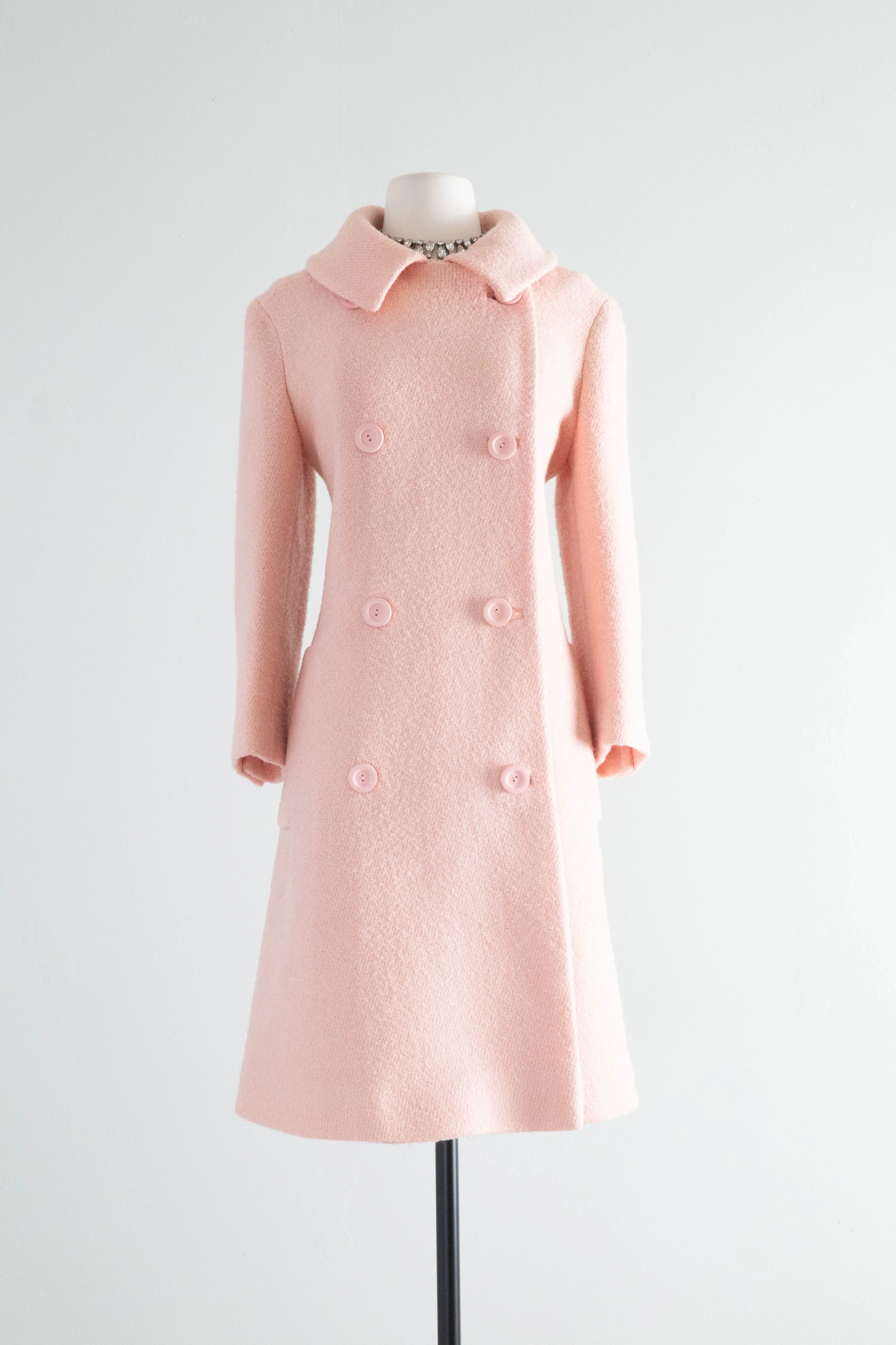 Vintage 1960's Jacques Heim Pale Pink Wool Boucle Coat / ML