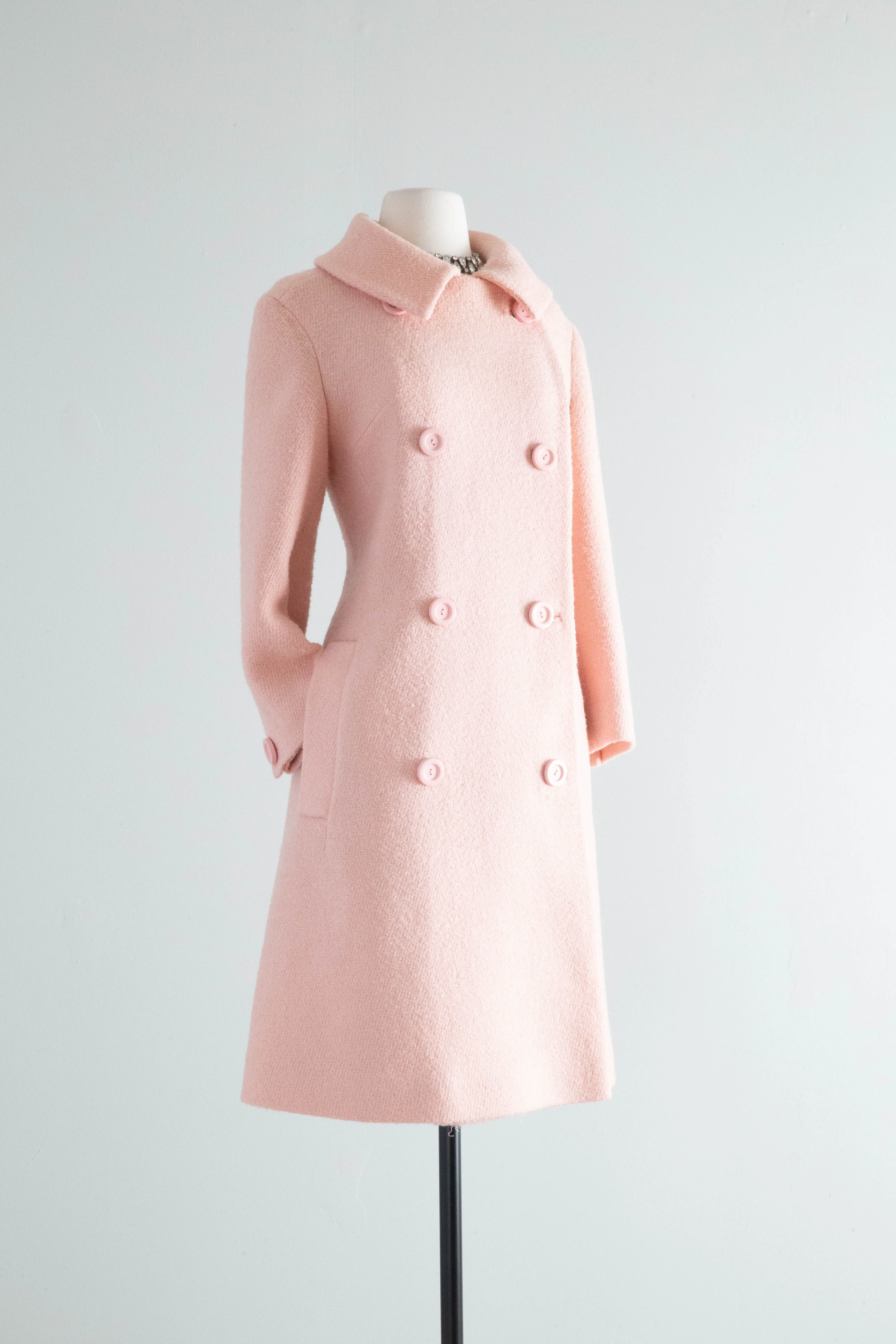 Vintage 1960's Jacques Heim Pale Pink Wool Boucle Coat / ML