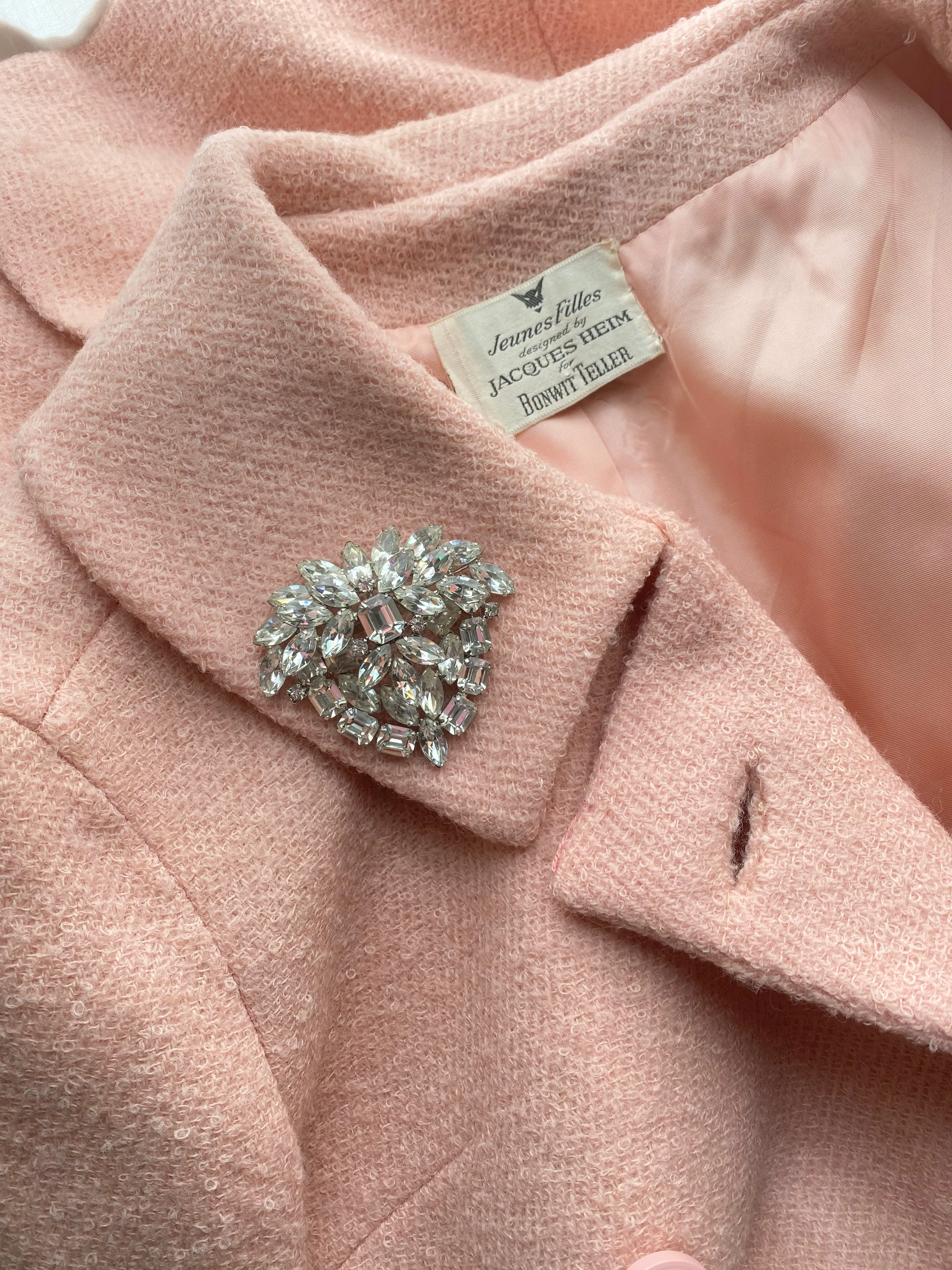 Vintage 1960's Jacques Heim Pale Pink Wool Boucle Coat / ML