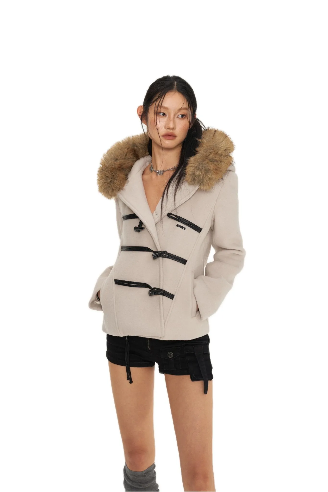 White Hooded Tweed Duffle Coat
