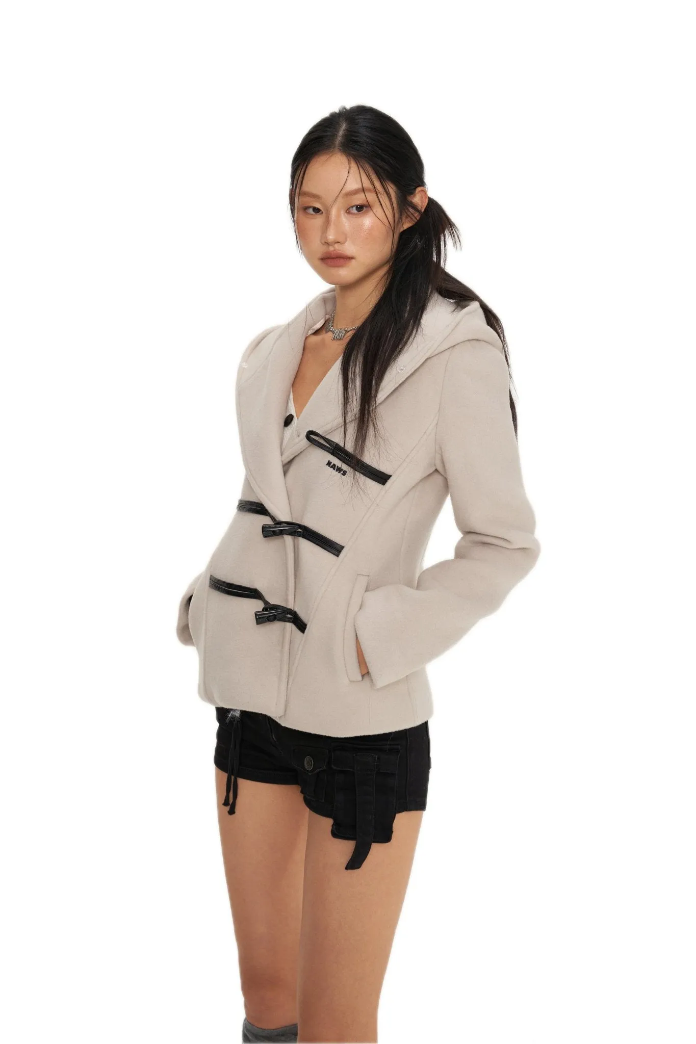 White Hooded Tweed Duffle Coat