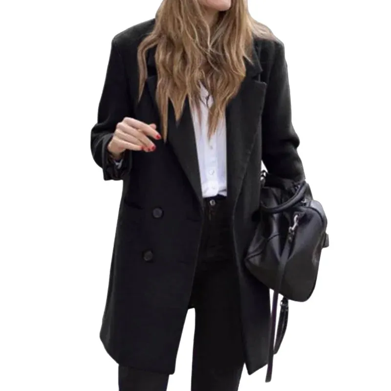 Wollmischungen Winter Damenjacke Futter Eleganter Reversmantel Zweireihiger minimalistischer Straßen-Damenjacken