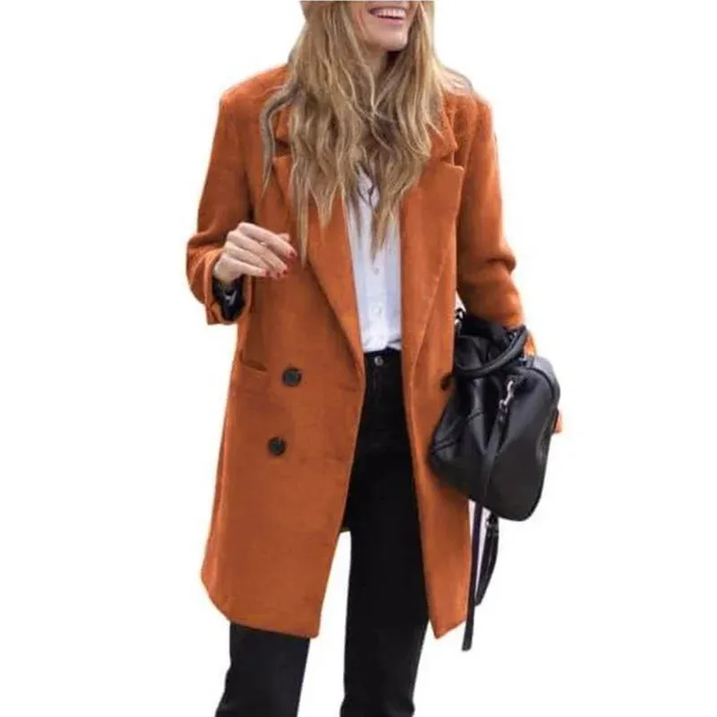 Wollmischungen Winter Damenjacke Futter Eleganter Reversmantel Zweireihiger minimalistischer Straßen-Damenjacken