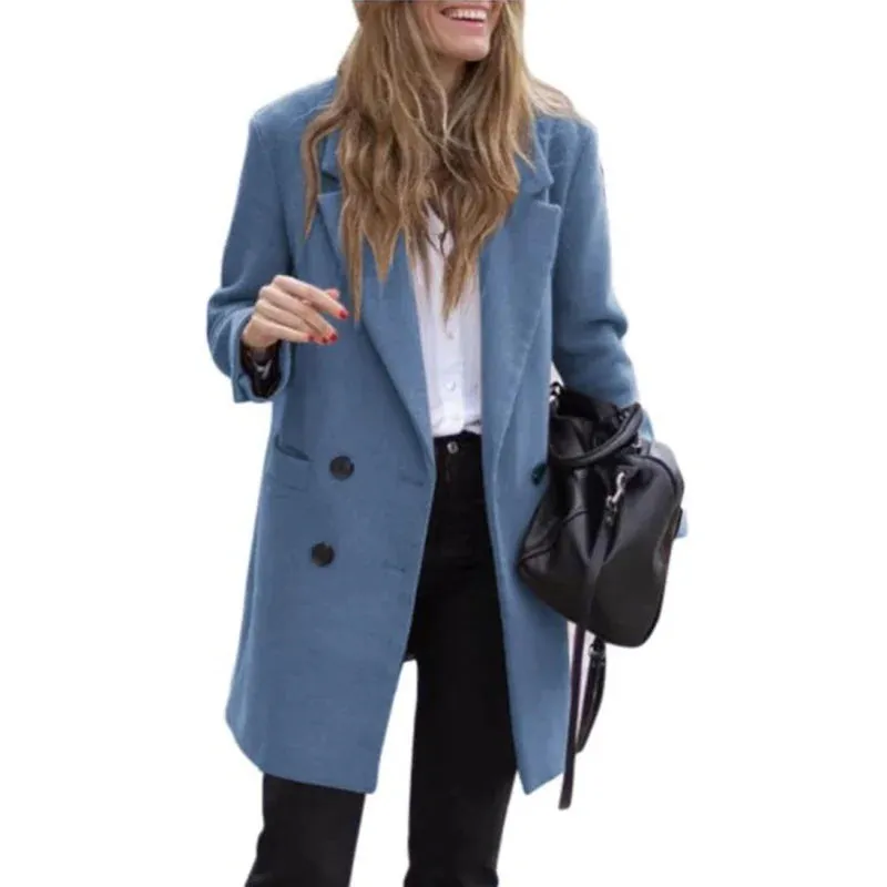 Wollmischungen Winter Damenjacke Futter Eleganter Reversmantel Zweireihiger minimalistischer Straßen-Damenjacken