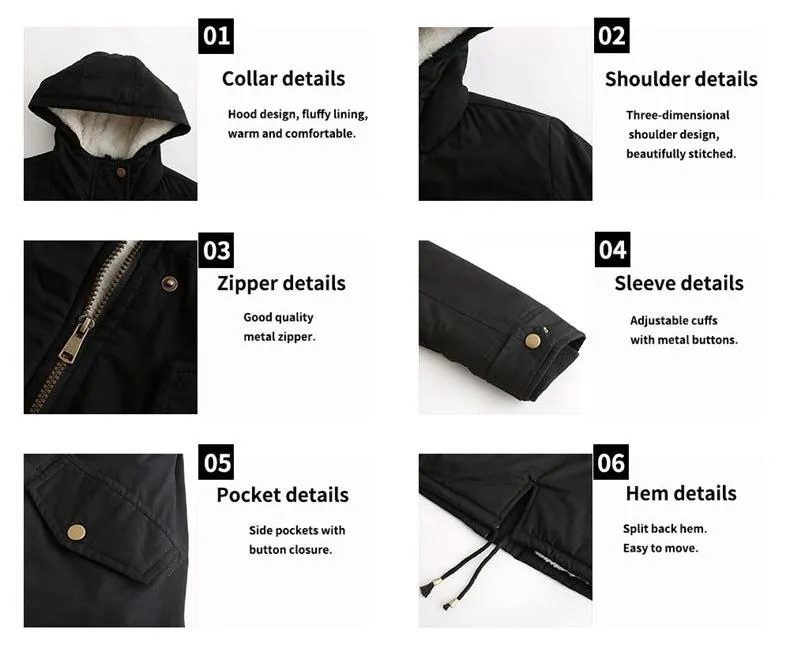 Women Cotton-Padded Hooded Drawstring Cotton-Padded Coat