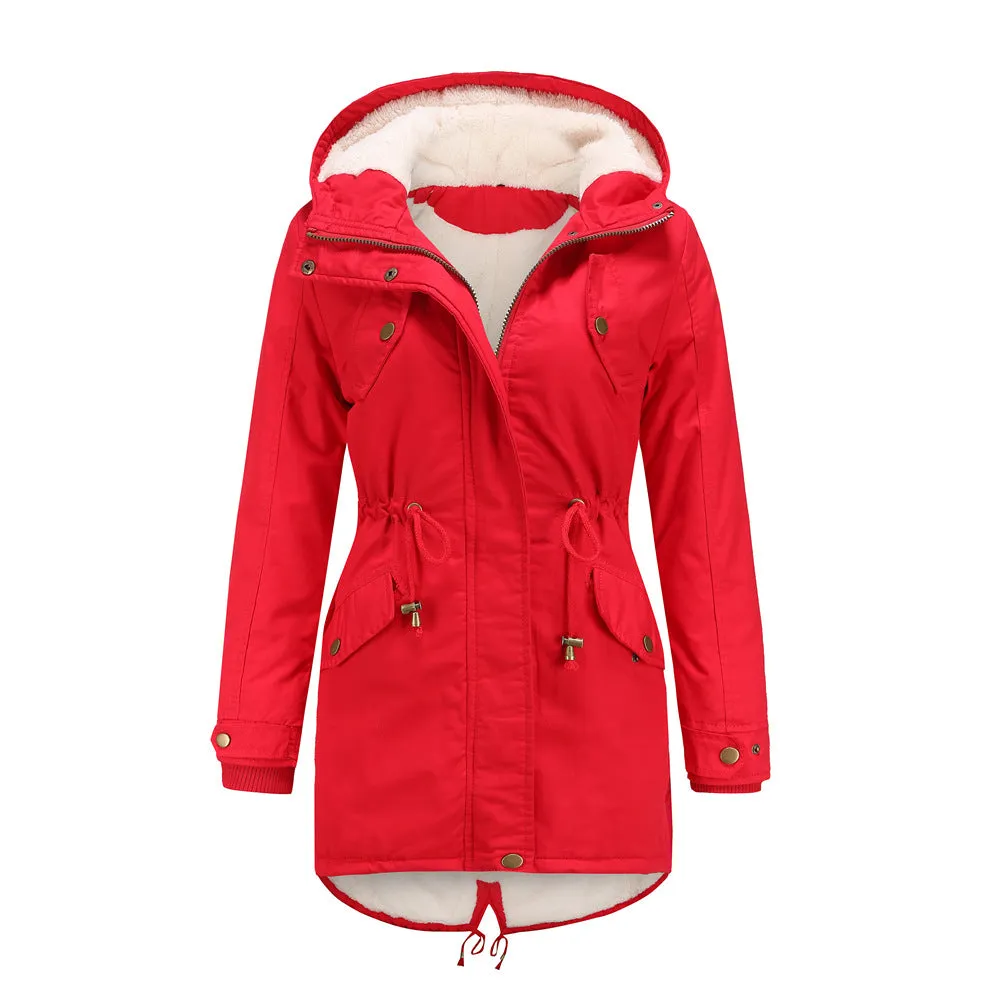 Women Cotton-Padded Hooded Drawstring Cotton-Padded Coat