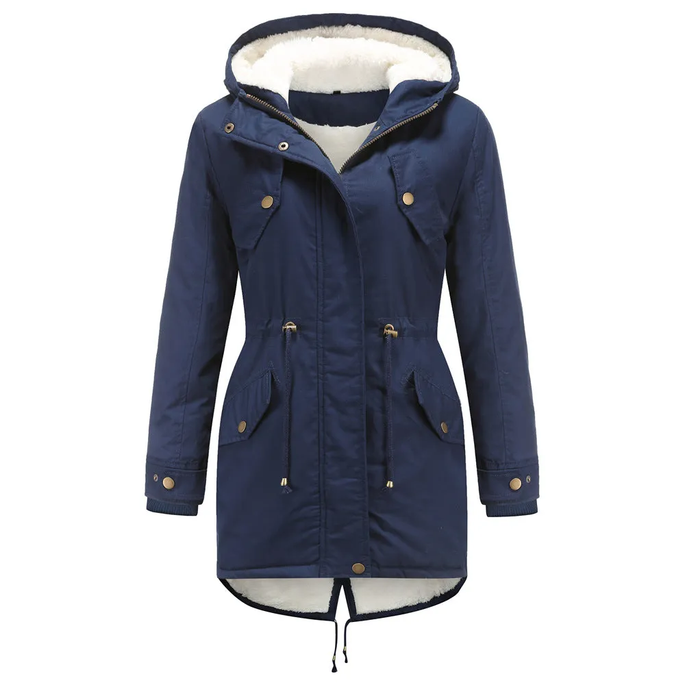 Women Cotton-Padded Hooded Drawstring Cotton-Padded Coat