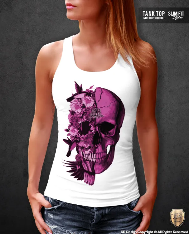 Womens Designer Skull T-shirt Ladies Flowers Skeleton Top WD209