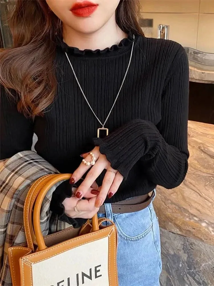 Women’s Long Sleeve Knitted Turtleneck Sweater – 2024 Binding Stretch Fashion Top