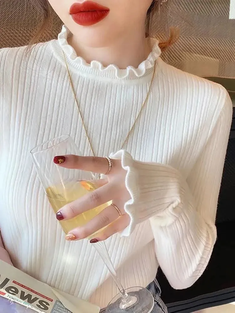 Women’s Long Sleeve Knitted Turtleneck Sweater – 2024 Binding Stretch Fashion Top