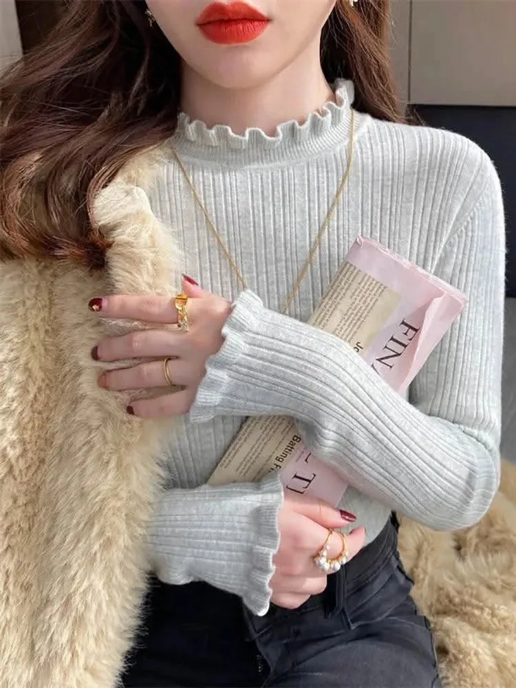 Women’s Long Sleeve Knitted Turtleneck Sweater – 2024 Binding Stretch Fashion Top