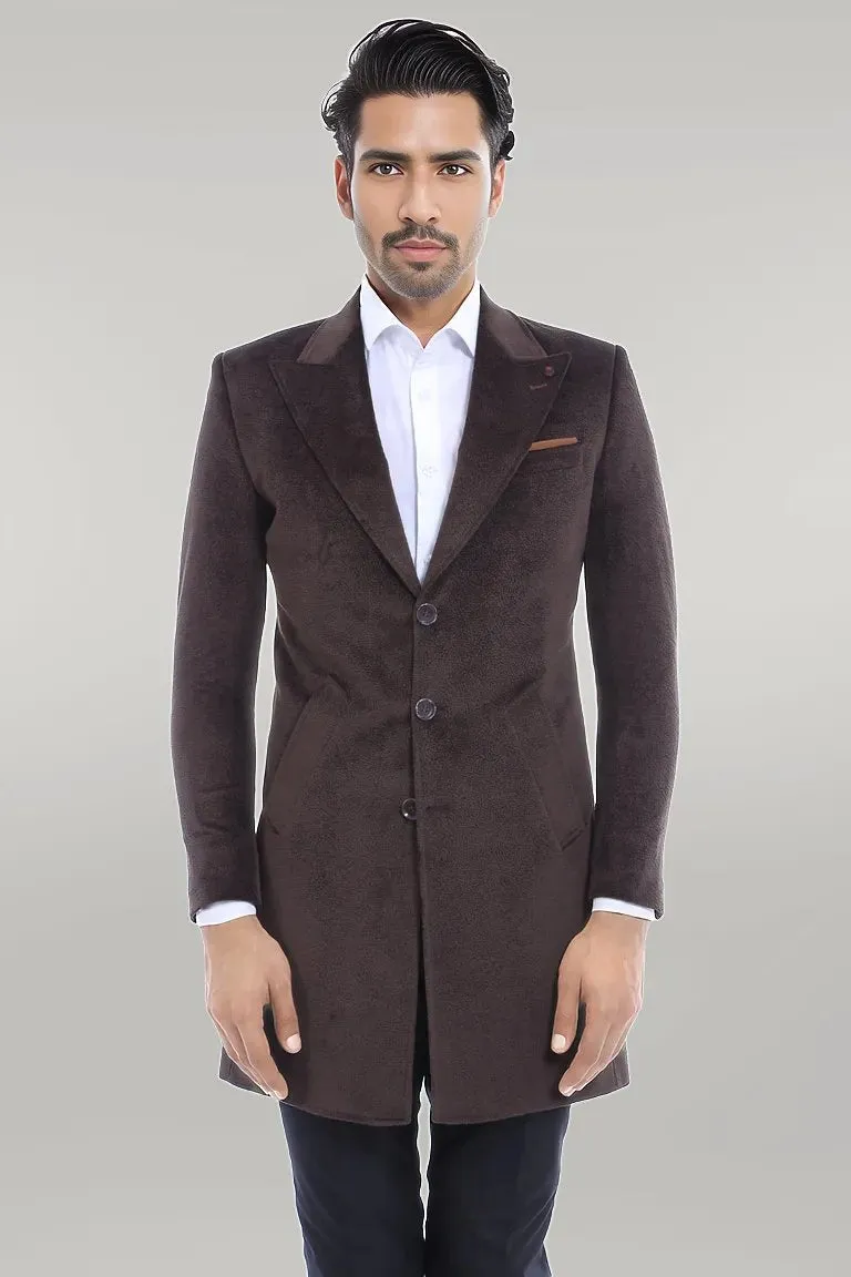 WSS Peak Lapel Brown Men Coat  - Singen