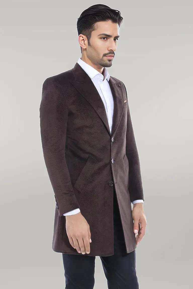 WSS Peak Lapel Brown Men Coat  - Singen