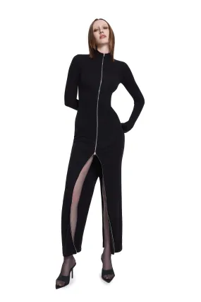 Zipper Detailed Long Dress in Black